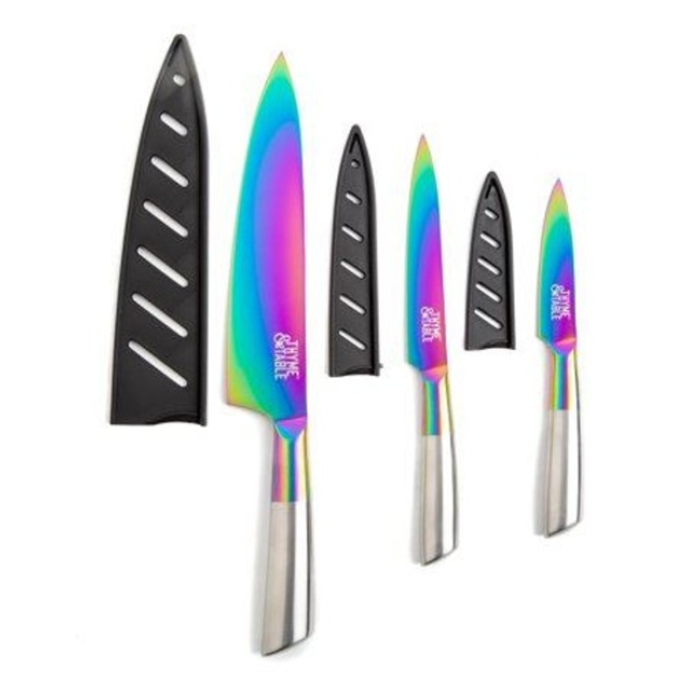 Thyme & Table Knife Set Unisex OS Rainbow Titanium Coated Stainless 3 Piece Set